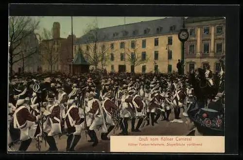 AK Köln, Funken-Infanterie führt Stippeföttche auf dem Carneval vor