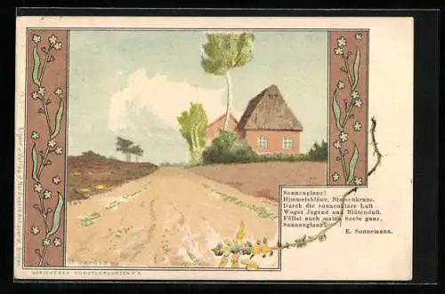 Künstler-AK sign. Joh. Gerdes: Bauernhaus am Feldweg mit Gedicht von E. Sonnemann