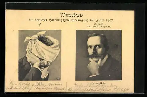 AK Wetterkarte der deutschen Handlungsgehilfenbewegung im Jahre 1907, Regen & Sonnenschein, Kuriosa, Arbeiterbewegung