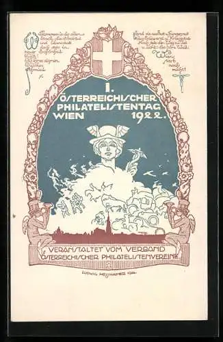 Künstler-AK sign. Ludwig Hesshaimer: Wien, 1. Österreichischer Philatelistentag 8.-10. September 1922, Hermes