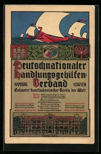 Künstler-AK sign. C. Langhein: Hamburg, Deutschnationaler Handlungsgehilfen Verband, Künstlerbund Karlsruhe