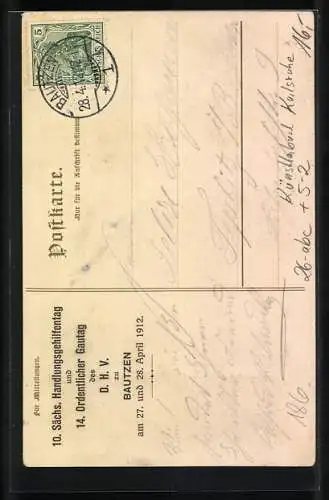 Künstler-AK sign. C. Langhein: Hamburg, Deutschnationaler Handlungsgehilfen Verband, Künstlerbund Karlsruhe