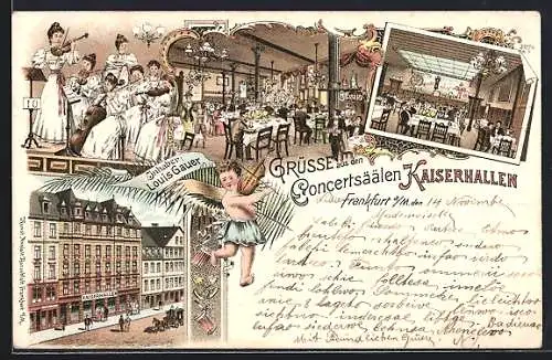 Lithographie Frankfurt, Restaurant Concertsäle Kaiserhallen von Louis Gauer