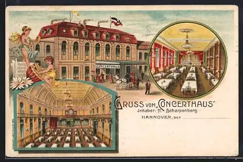 Lithographie Hannover, Restaurant Concerthaus, Inh. H. Scharpenberg, Innenansicht