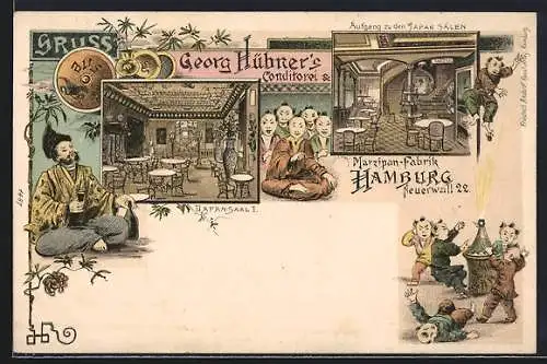 Lithographie Hamburg-Neustadt, Georg Hühner`s Conditorei, Neuerwall 22, Japan-Saal I