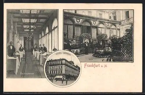 AK Frankfurt a. M., Hotel Schwan, Inneres Restaurant, Hof