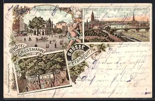 Lithographie Frankfurt a. M., Hotel Grossmann, Hof, Teilansicht