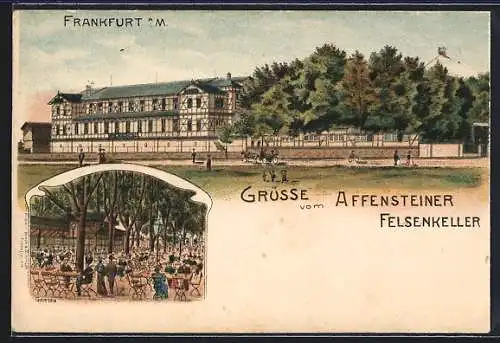 Künstler-AK Frankfurt a. M., Gasthaus Affensteiner Felsenkeller, Garten