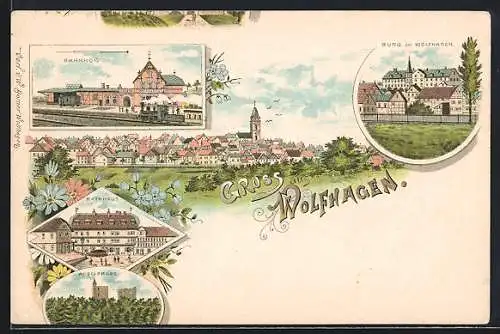 Lithographie Wolfhagen, Burg zu Wolfhagen, Rathaus, Bahnhof