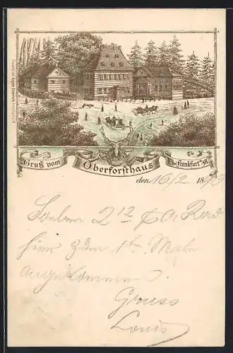 Lithographie Frankfurt a. M., Gasthaus Oberforsthaus am Waldrand