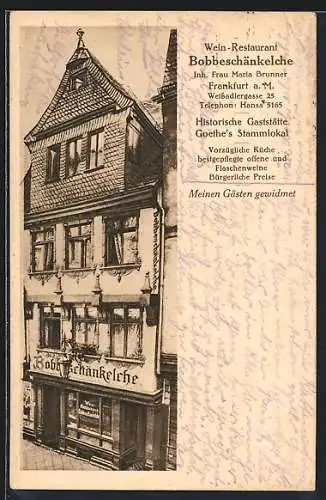 AK Frankfurt a. M., Wein-Restaurant Bobbeschänkelche, Inh. Maria Brunner, Weissadlergasse 25