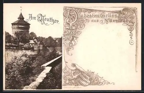 AK Nürnberg, Partie am Neuthor, Wappen und Löwe