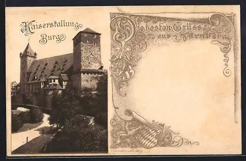 Lithographie Nürnberg, Kaiserstallung auf der Burg