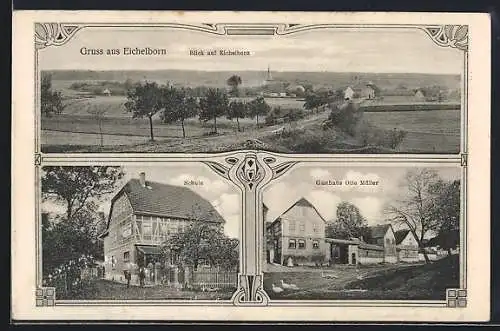 AK Eichelborn, Gasthaus Otto Müller, Schule, Totalansicht