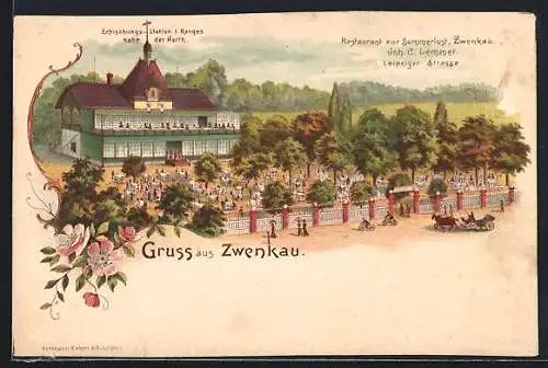 Lithographie Zwenkau, Restaurant zur Sommerlust in der Leipziger Strasse