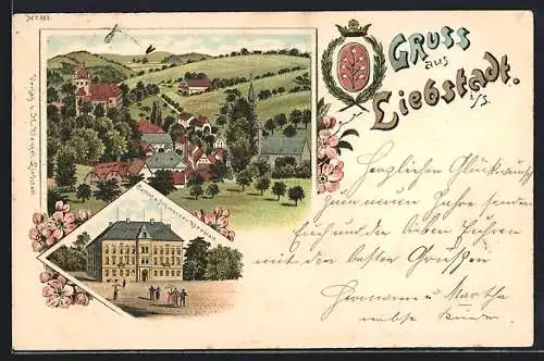 Lithographie Liebstadt i. S., Gasthof zum schwarzen Kleeblatt, Panorama