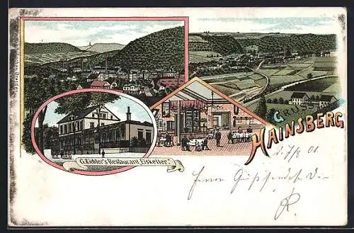 Lithographie Hainsberg, Restaurant Eiskeller, Innenansicht, Teilansicht