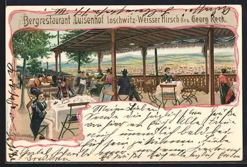 Lithographie Dresden-Weisser Hirsch, Blick vom Bergrestaurant Luisenhof