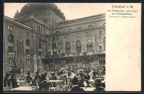 AK Frankfurt a. M., Restaurant zum Faust am Schauspielhaus, Terrasse und Gartenpartie