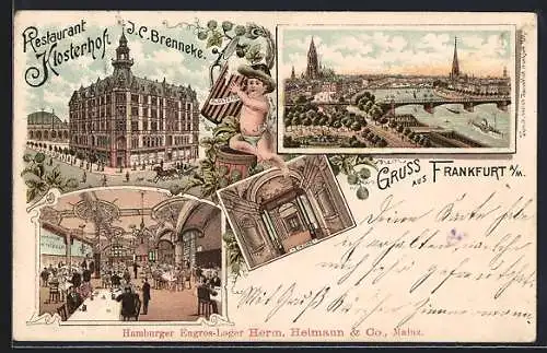 Lithographie Frankfurt a. M., Restaurant Klosterhof, Inh. J. C. Brenneke, Ortsansicht