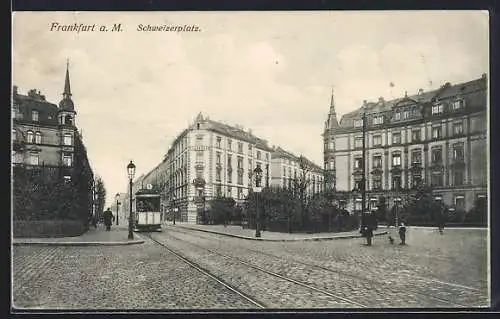 AK Frankfurt a. M., Strassenbahn am Schweizerplatz