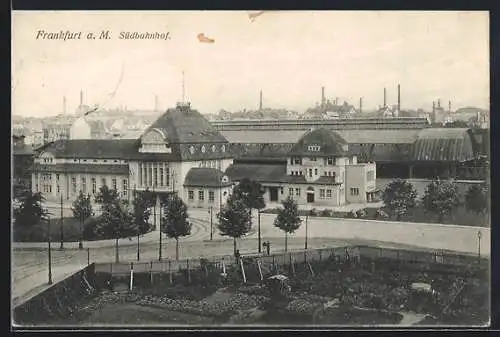 AK Frankfurt-Sachsenhausen, Südbahnhof aus der Vogelschau