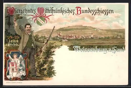 Lithographie Weissenburg a. Sand, 14. Mittelfränkisches Bundesschiessen 1899, Panorama