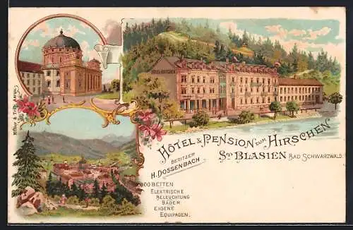 Lithographie St. Blasien / Schwarzwald, Hotel & Pension zum Hirschen, Bes. H. Dossenbach