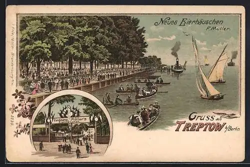 Lithographie Berlin-Treptow, Restaurant Neues Eierhäuschen, Inh. F. Müller