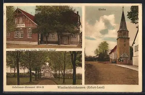 AK Windischholzhausen /Erfurt-Land, Gasthaus zur Linde R. Geyer, Gefallenen-Ehrenmal 1914-18