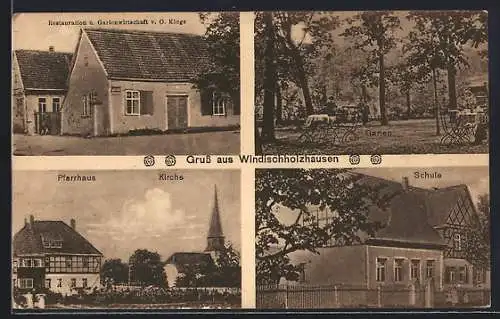 AK Windischholzhausen, Gasthaus O. Kluge mit Garten, Pfarrhaus u. Kirche