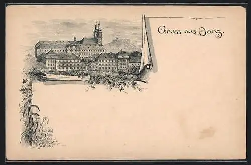 Lithographie Banz / Staffelstein, Schloss Banz