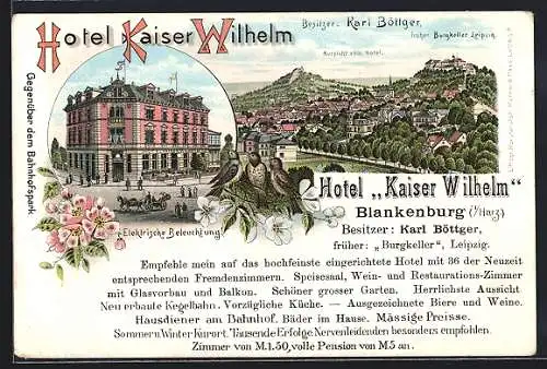 Lithographie Blankenburg / Harz, Hotel Kaiser Wilhelm, Gesamtansicht