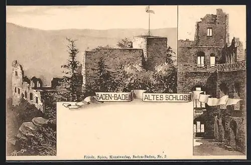 Künstler-AK Baden-Baden, Altes Schloss mit Partien