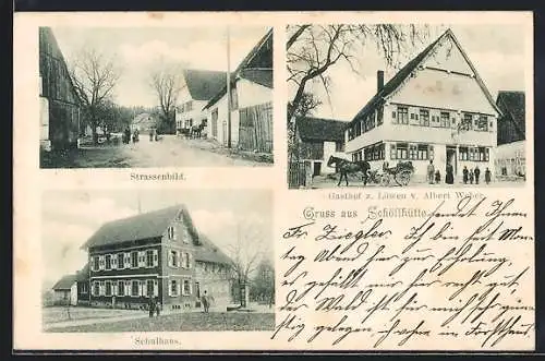 AK Schöllhütte, Gasthof z. Löwen A. Weber, Strassenpartie, Schulhaus