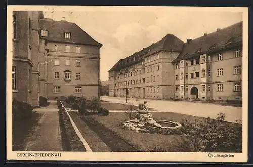 AK Berlin-Friedenau, Strassenpartie in den Ceciliengärten mit Zierbrunnen