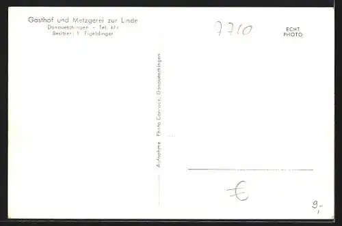 AK Donaueschingen, Gasthof-Metzgerei zur Linde E. Eigeldinger mit Strassenecke