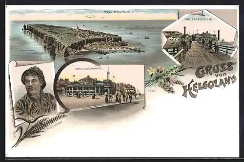 Lithographie Helgoland, Conversationshaus, Lästerallee, Totalansicht der Insel