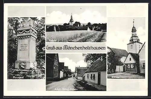 AK Mönchenholzhausen, Kirche, Strasse, Ehrenmal