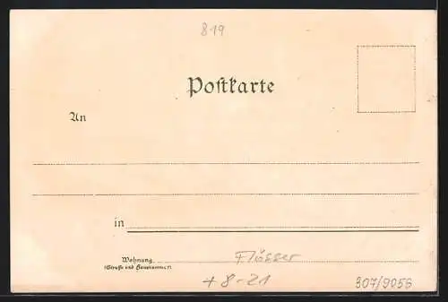 Lithographie Wolfratshausen, Panorama mit Flössern