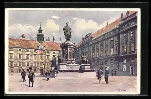 Künstler-AK Wien, Platz vor der Hofburg mit Denkmal Kaiser Franz I. (II.)