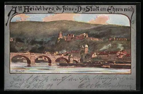 Künstler-Lithographie Carl Biese: Alt-Heidelberg du feine, du Stadt am Ehrenreich