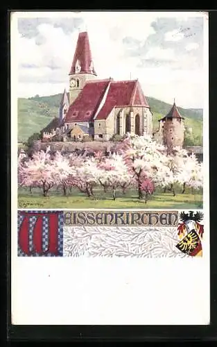 Künstler-AK R. Assmann: Weissenkirchen, Gesamtansicht, Wappen