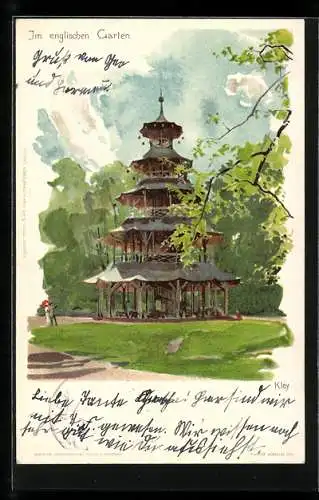 Künstler-AK Heinrich Kley: München, Englischer Garten, Pavillon