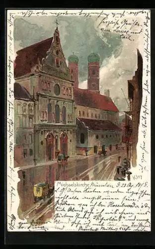 Künstler-AK Heinrich Kley: München, Michaeliskirche gegen Frauenkirche