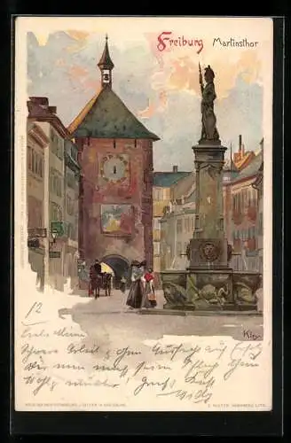 Künstler-AK Heinrich Kley: Freiburg, Leute am Martinstor um 1900