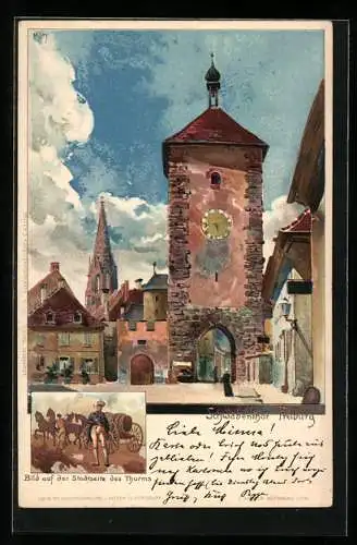 Künstler-AK Heinrich Kley: Freiburg, Strassenpartie am Schwabentor