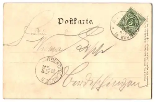 Relief-AK Aalen, Strassenpartie mit entferntem Kirchturm