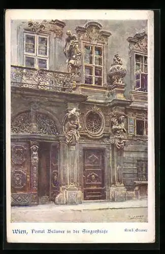 Künstler-AK Ernst Graner: Wien, Portal Bräuner in der Singerstrasse, Deutscher Schulverein