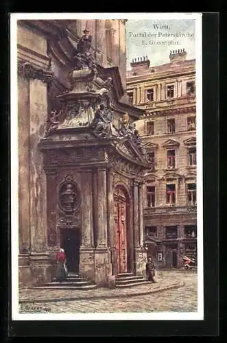 Künstler-AK Ernst Graner: Wien, vor dem Portal der Peterskirche